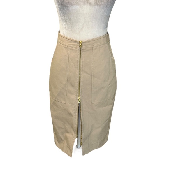 Diane Von Furstenberg Khaki Stretch Patch Pocket Zip Front Midi Pencil Skirt   4 - Picture 5 of 15